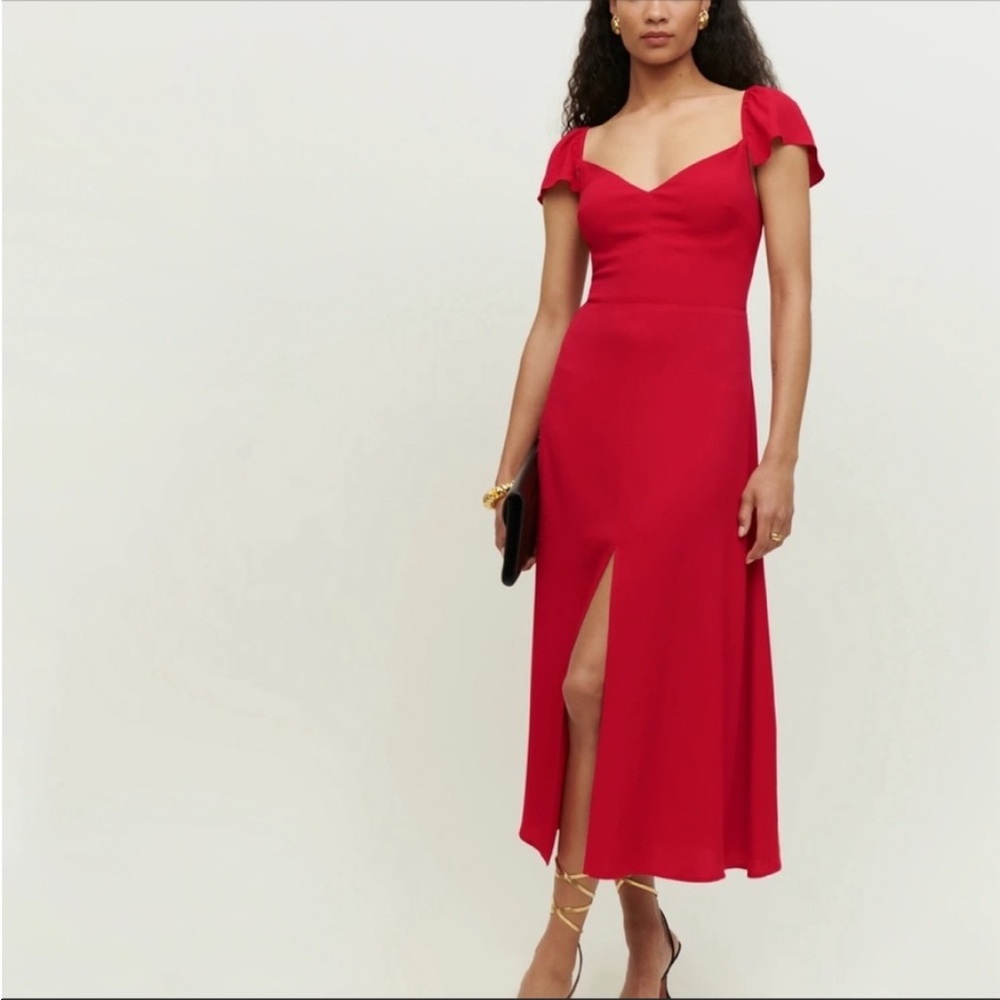 Reformation Baxley Dress in Cherry